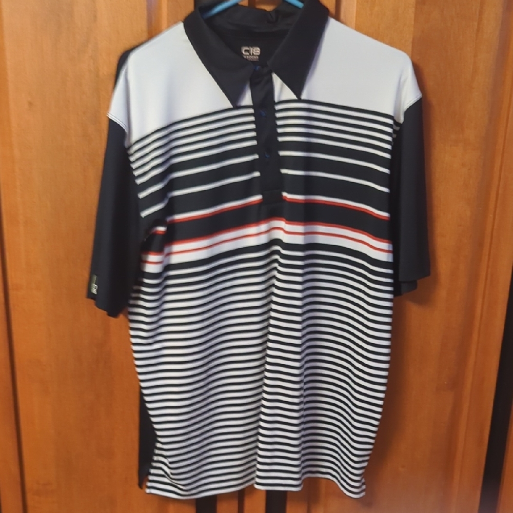 Haggar Men's Polo Shirt - Black, White, and Red Stripes